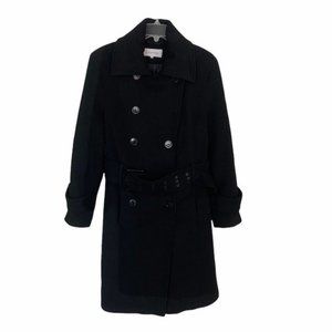 Calvin Klein Black 100% Wool Double-Breasted Belted Trench Coat